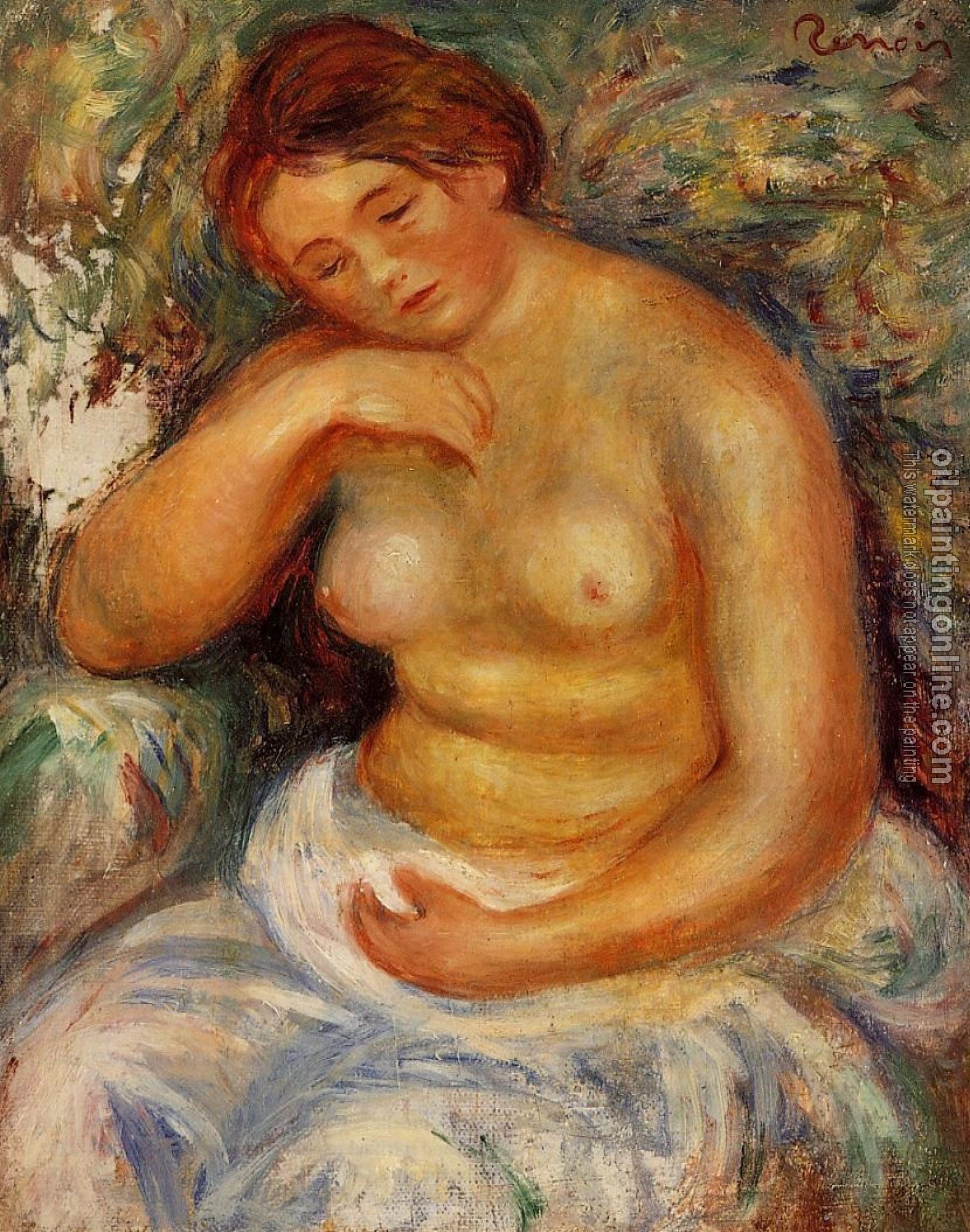 Renoir, Pierre Auguste - Seated Nude with a Bouquet